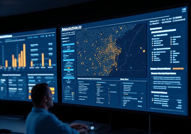 Sophisticated logistics command center interface showing real-time freight tracking